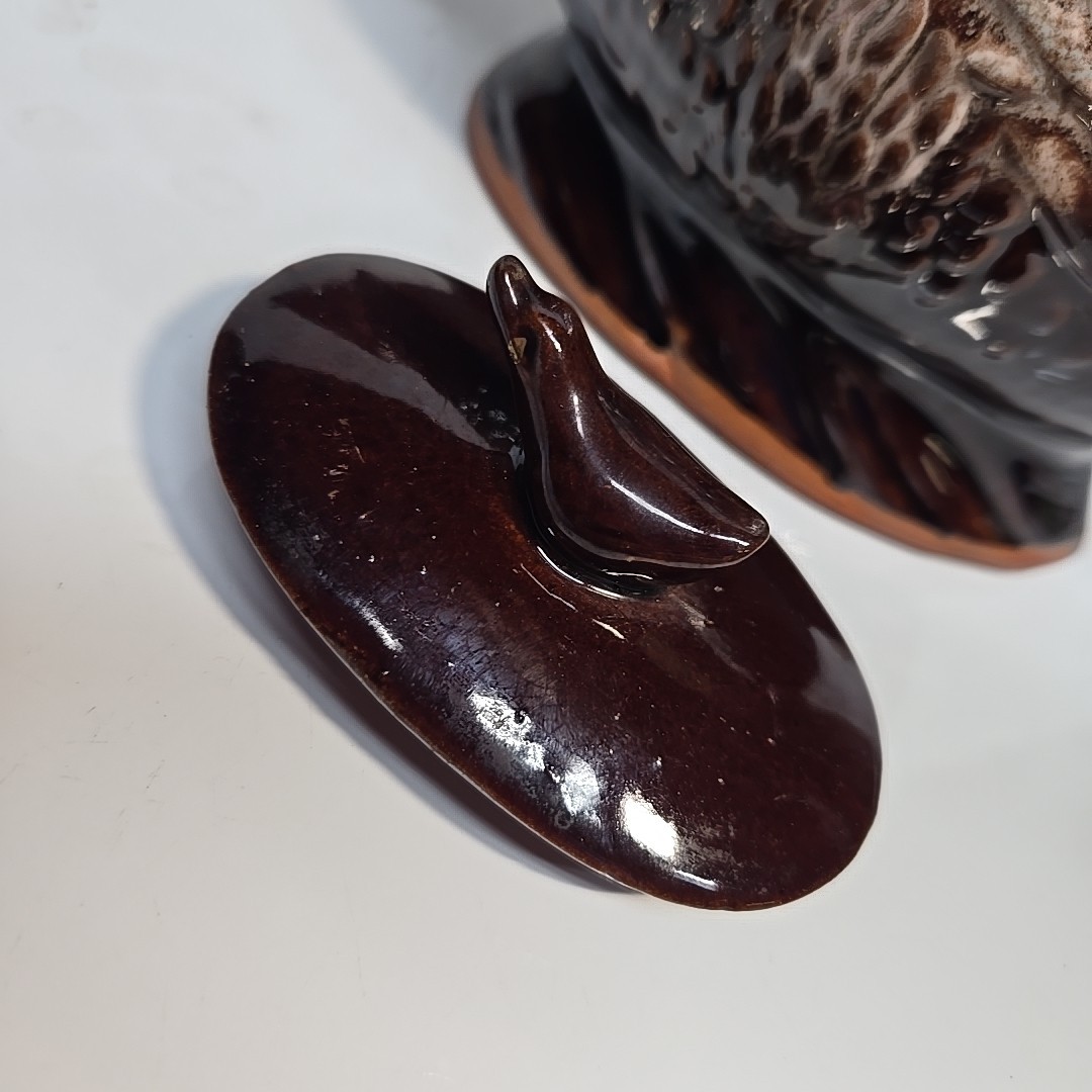 Vintage 1950's Redware Bird Shaped Teapot with Metal Spirl Handle 10in Long