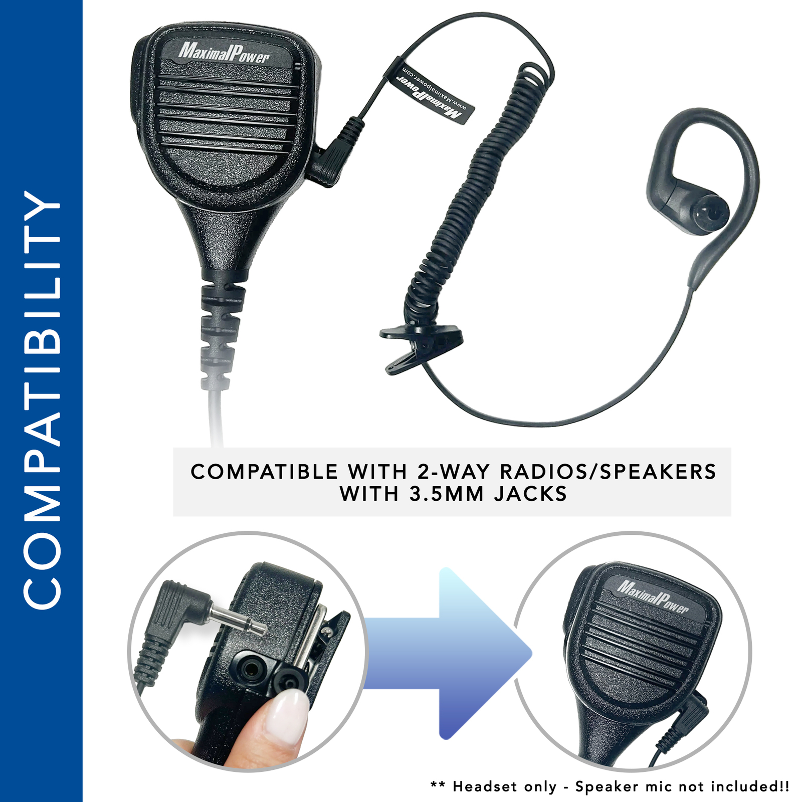 MaximalPower Listen Only 180° Earpiece 3.5mm Ear Hook for 2-Way Radios Speakers