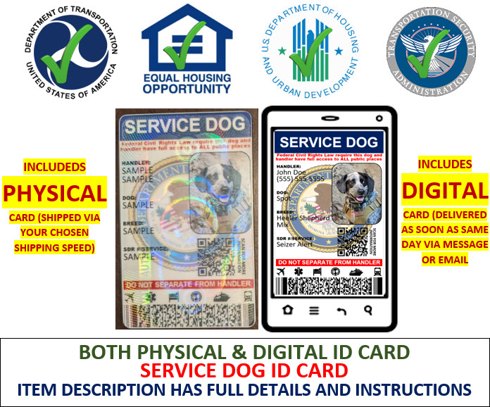 SERVICE DOG ID CARD HOLOGRAPHIC - 1 SIDED CUSTOMIZABLE PHYSICAL & DIGITAL
