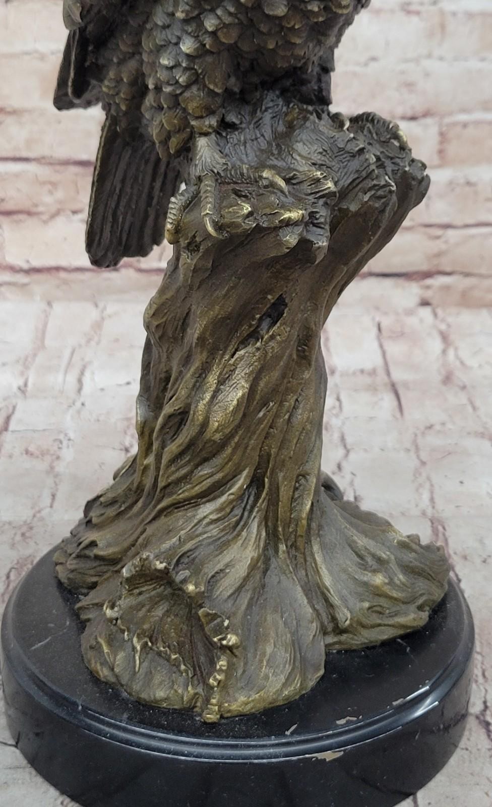 Bronze Statue Owl Marble Base Bird Sculpture Hot Cast Figurine Art Home Gift