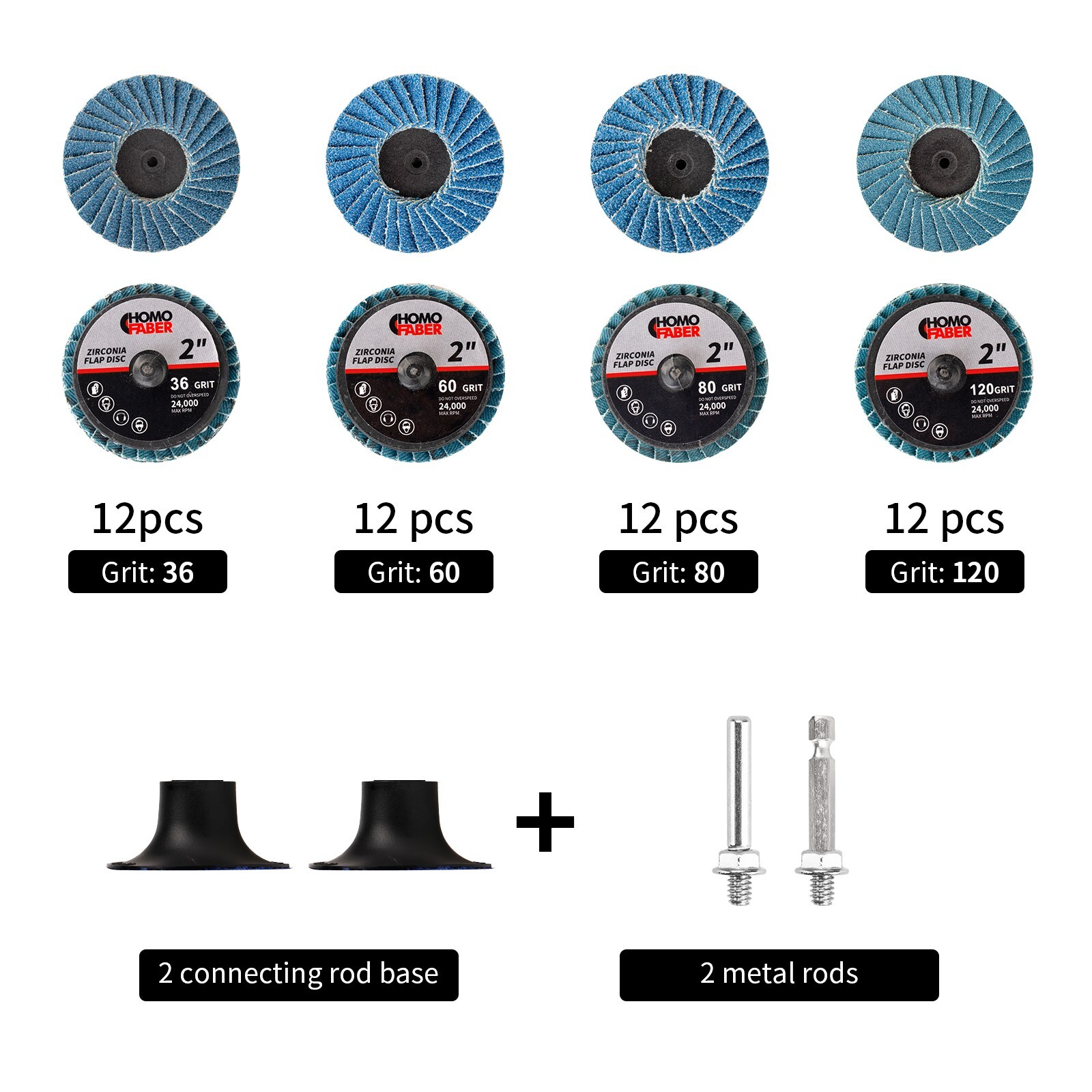 50 PCS 2 Inch Flap Disc for Die Grinder Sanding Disc & Holder, 36/60/80/120 Grit