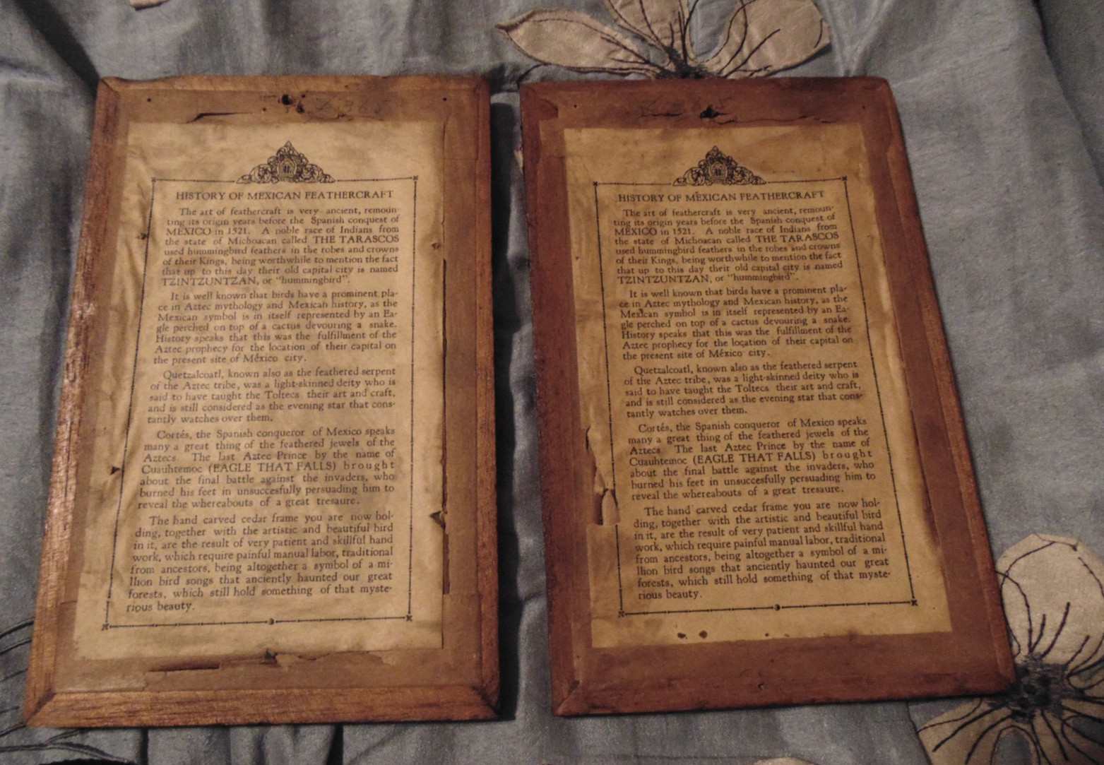 2 Vintage Mexican Feathercraft Bird Pictures Cedar Frames Real Feathers