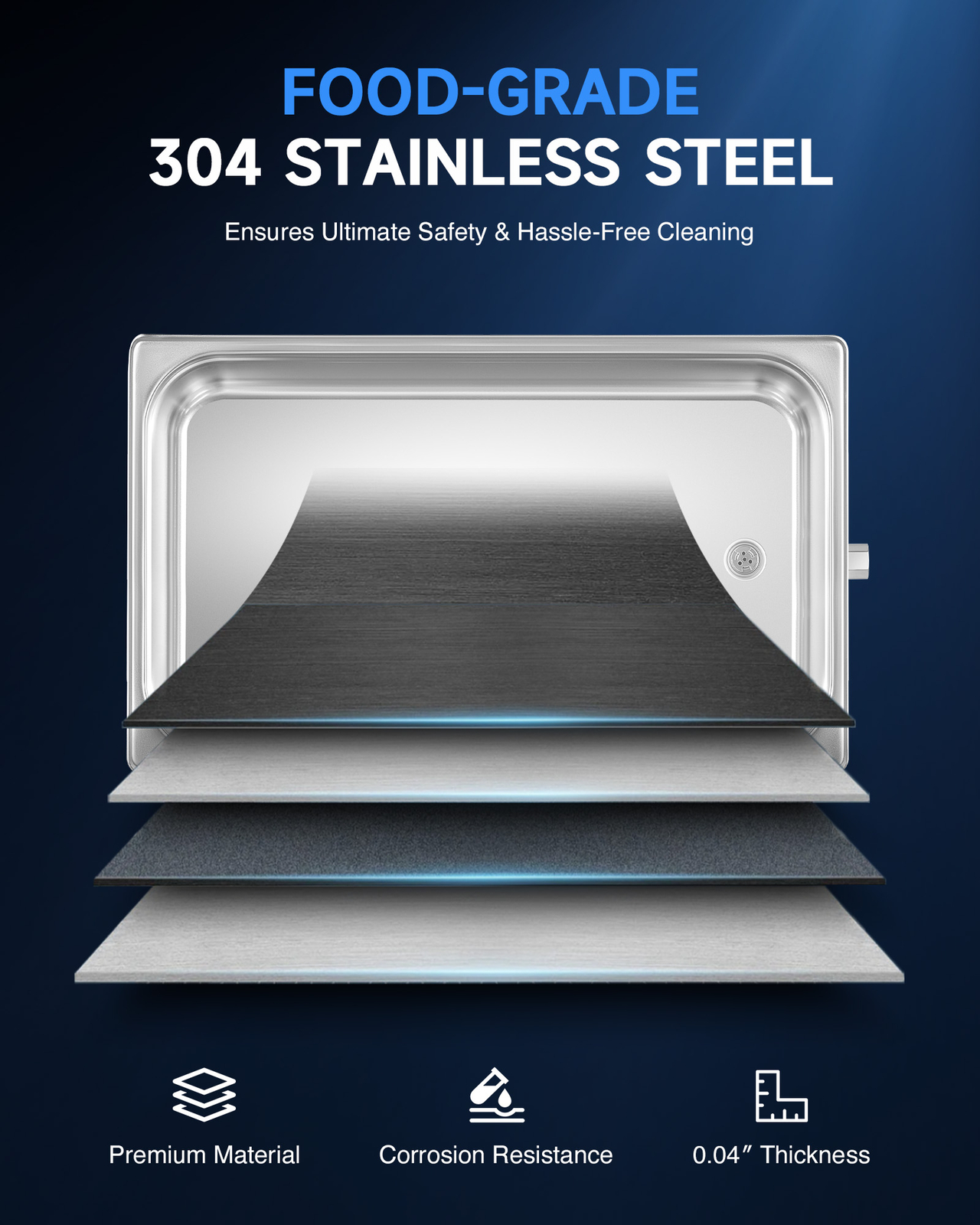 CREWORKS 30L Ultrasonic Cleaner Titanium Steel 1200W Heater w/ Degas & 2 Modes