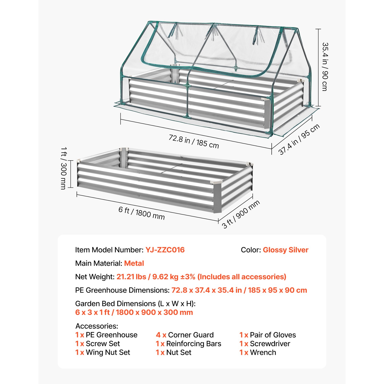 Uimoso Metal Raised Garden Bed with PE Greenhouse Cover, 6x 3 x 1 ft Planter Box