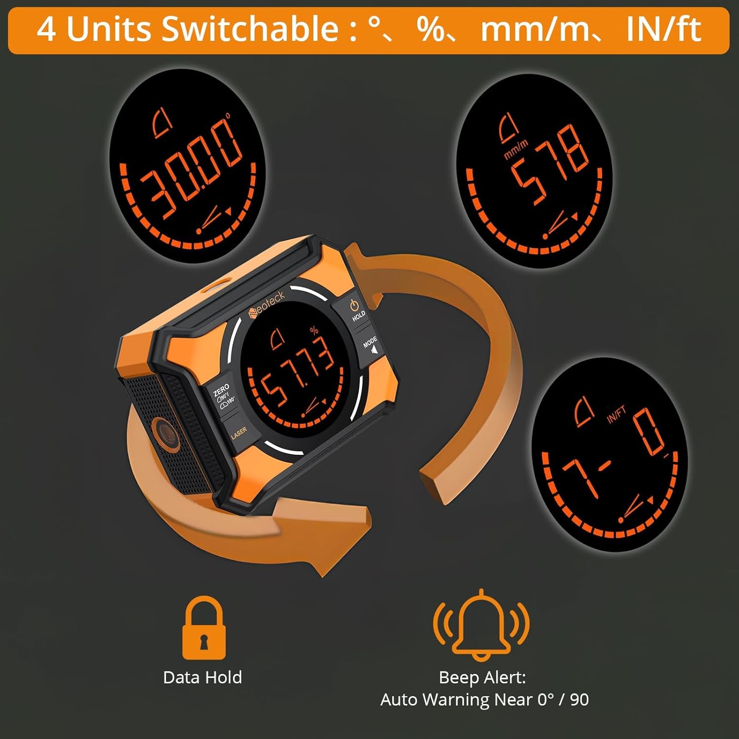 Neoteck 3-in-1 Digital Inclinometer Angle Finder Gauge Magnetic with Laser Level