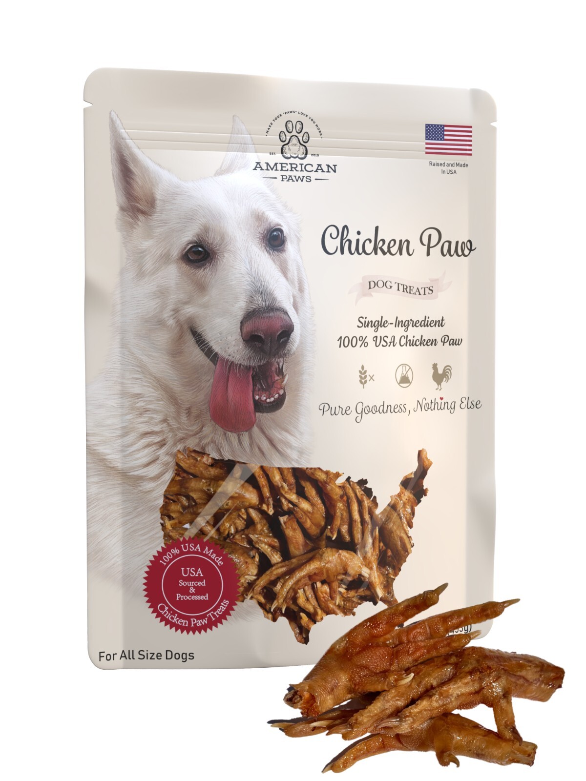 Dehydrated Chicken Feet Dog Treats, Only One Ingredient, Made and Sourced in USA
