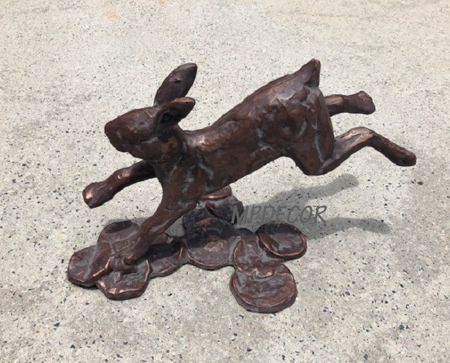 Running Rabbit Garden Sculpture Statue Metal Bunny Bronze Finish Outdoor Indoor