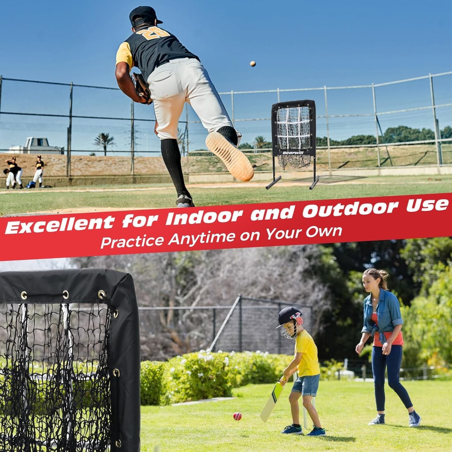 Pitching Net, 9 Hole Pitching Net with Strike Zone, Adjustable Baseball Softb...