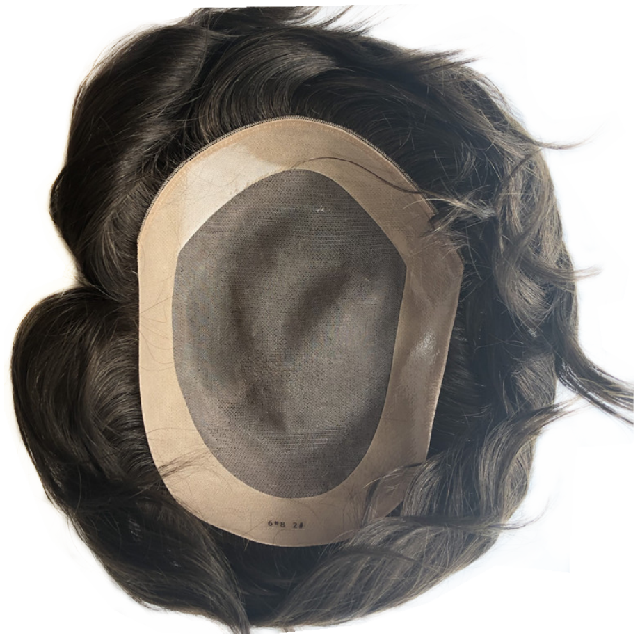 Durable Mens Human Hair Replacement System Hairpiece Fine Mono Poly Skin Toupee