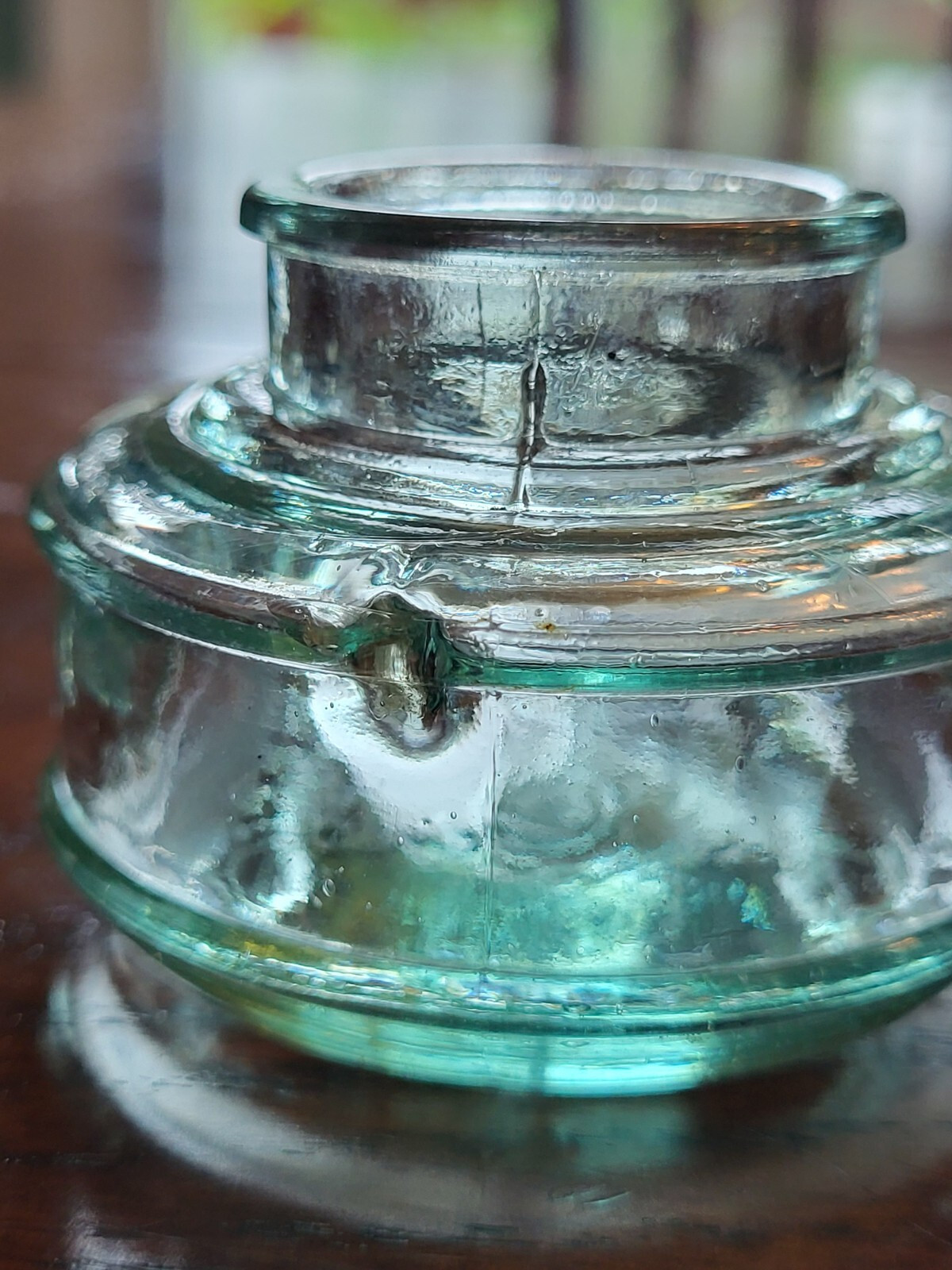Antique Light Green Round Ink Bottle - Pat July 8 1895
