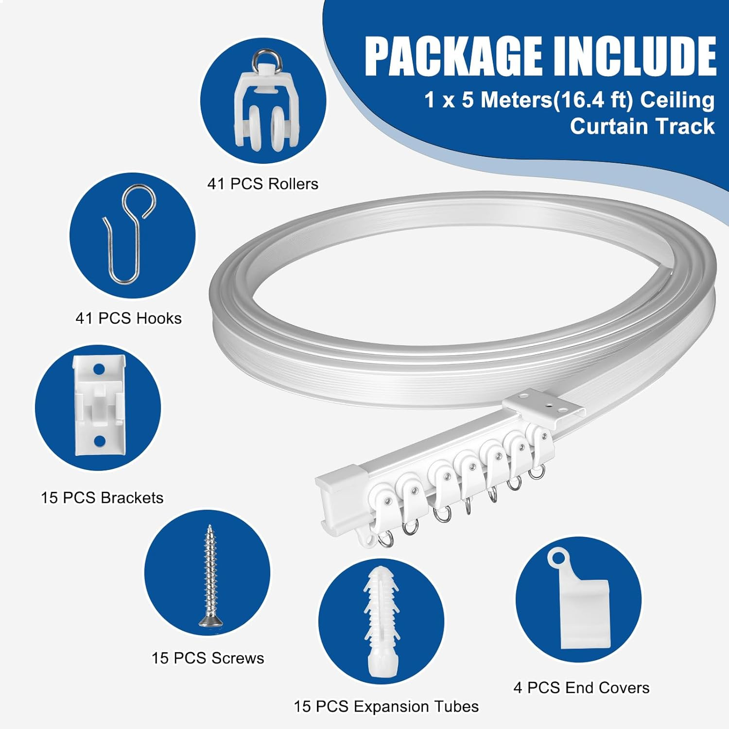 Heavy-Duty Flexible Ceiling Curtain Track 3M - Bendable PVC with Steel Plate
