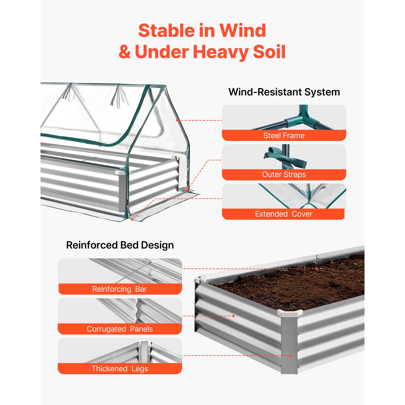 Uimoso Metal Raised Garden Bed with PE Greenhouse Cover, 6x 3 x 1 ft Planter Box