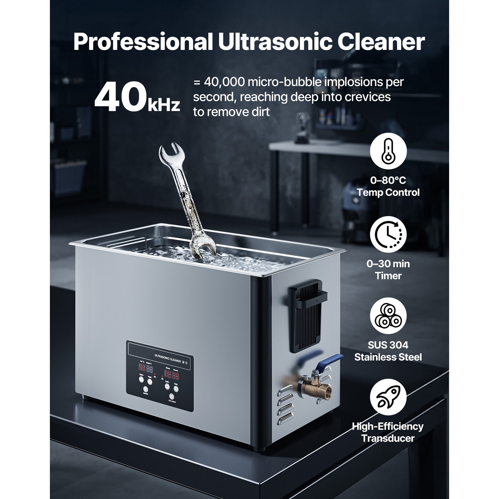 Uimoso 30L Ultrasonic Cleaner with Digital Timer & Heater Jewelry Cleaner 480W