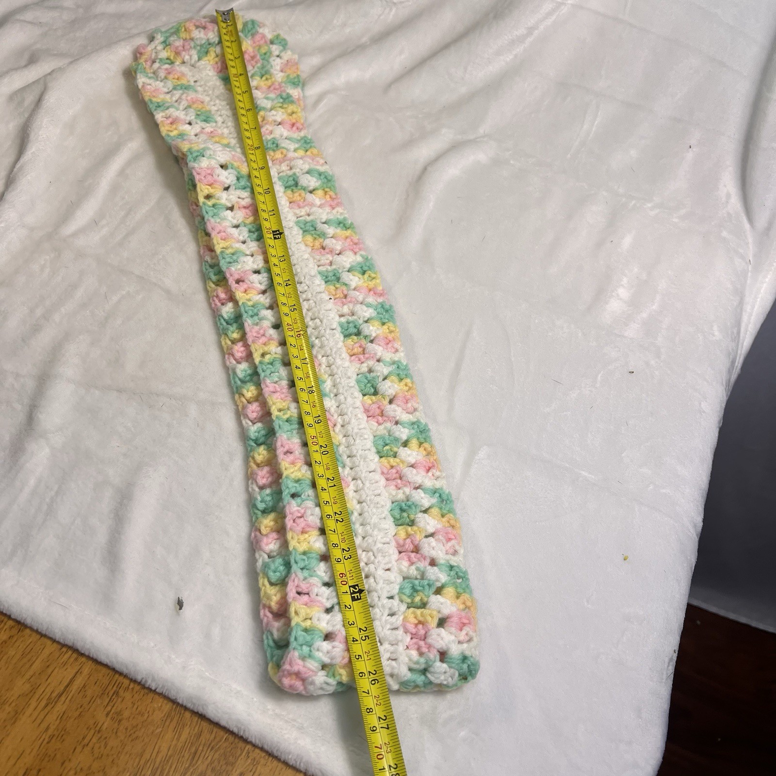 Vintage Crochet Pink Green Girls Scarf Winter 52” x 5”