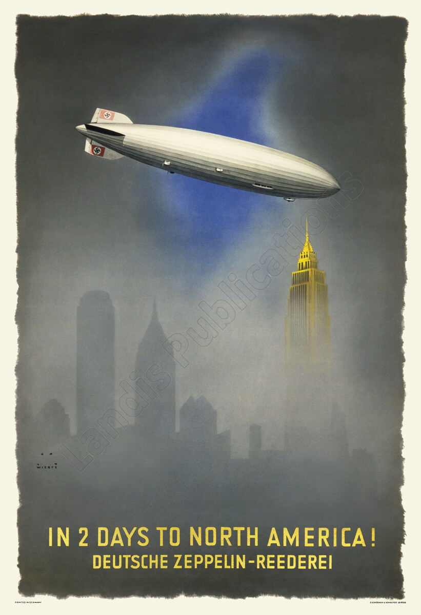 Hindenburg Zeppelin Over New York City – Vintage 1936 Travel Poster