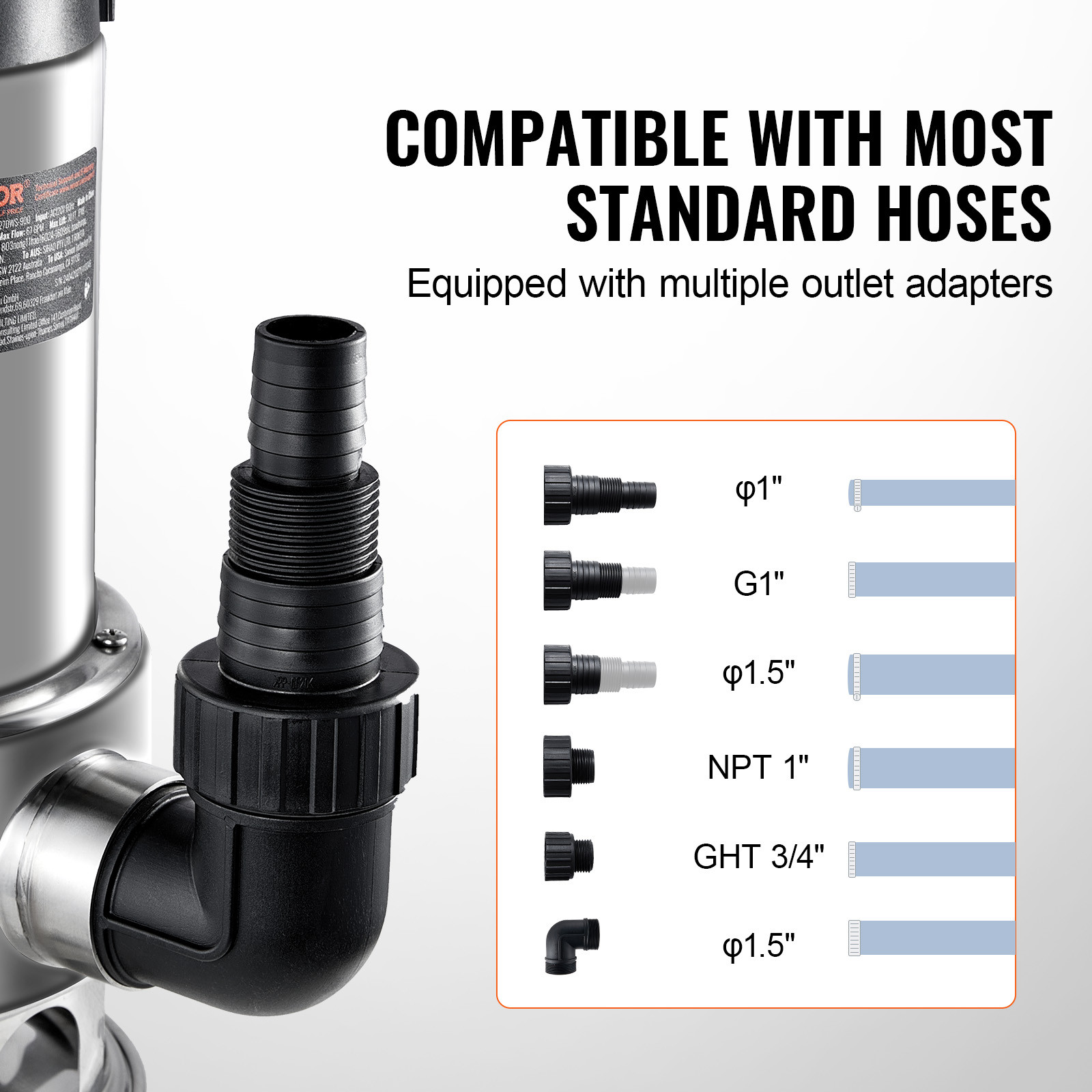 VEVOR 1HP Submersible Sump Pump 4020GPH 30FT Stainless Steel Automatic Switch