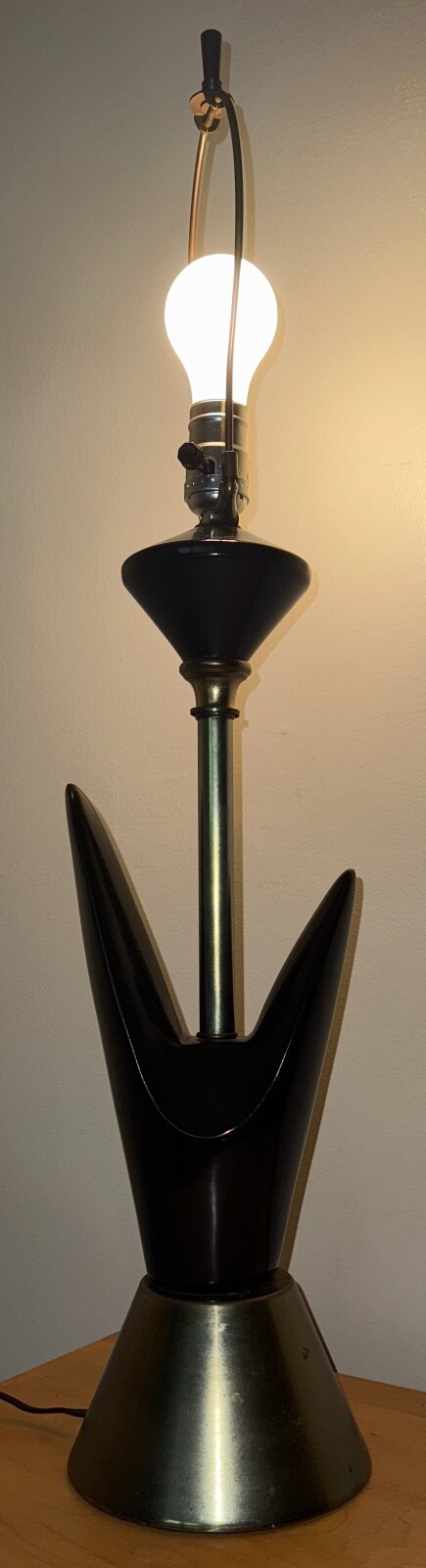 Vintage MCM Black Ceramic Boomerang Lamp Mid Century Modern Lighting Atomic 50s