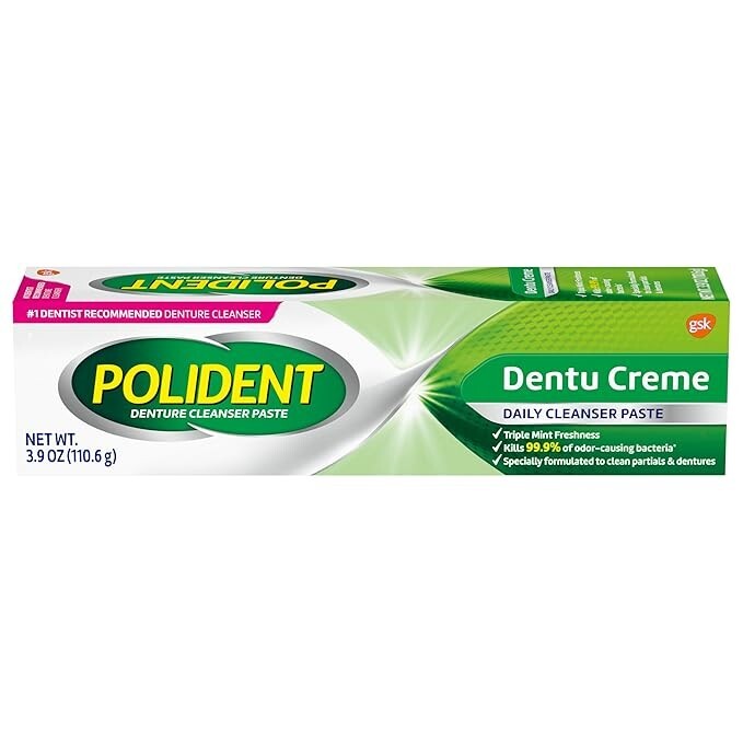 Polident Paste for Denture and Partials Cleaning, Triple Mint Freshness, 3.9 Oz,