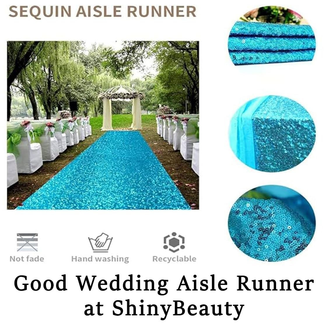 Sequin Aisle Runners 2Ft x 15Ft Turquoise Carpet Runner for Party Glitter Run...
