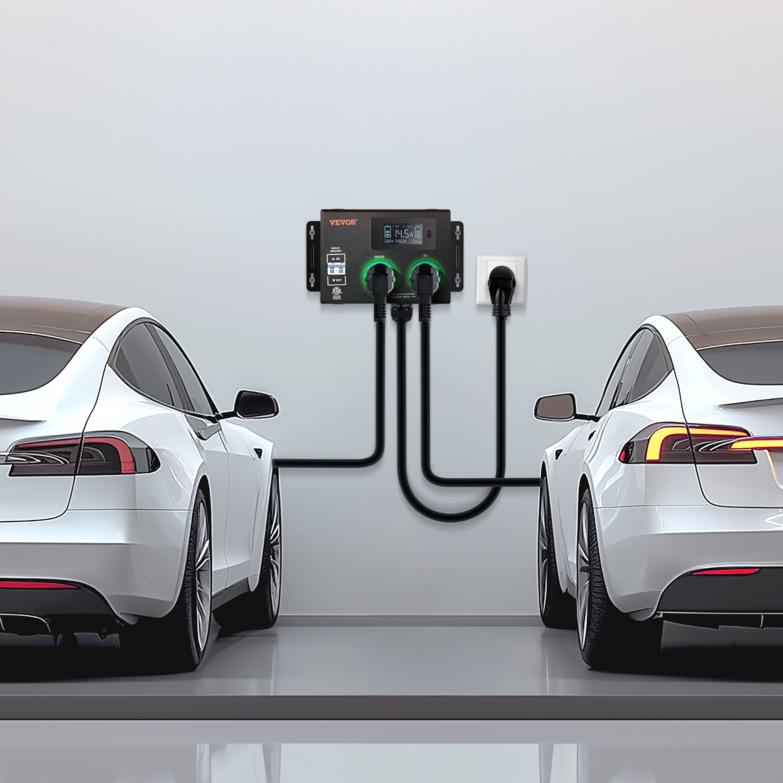 VEVOR NEMA Splitter for Dryer and EV NEMA 14-50P 2x 14-50R 3.4'' LCD Screen ETL