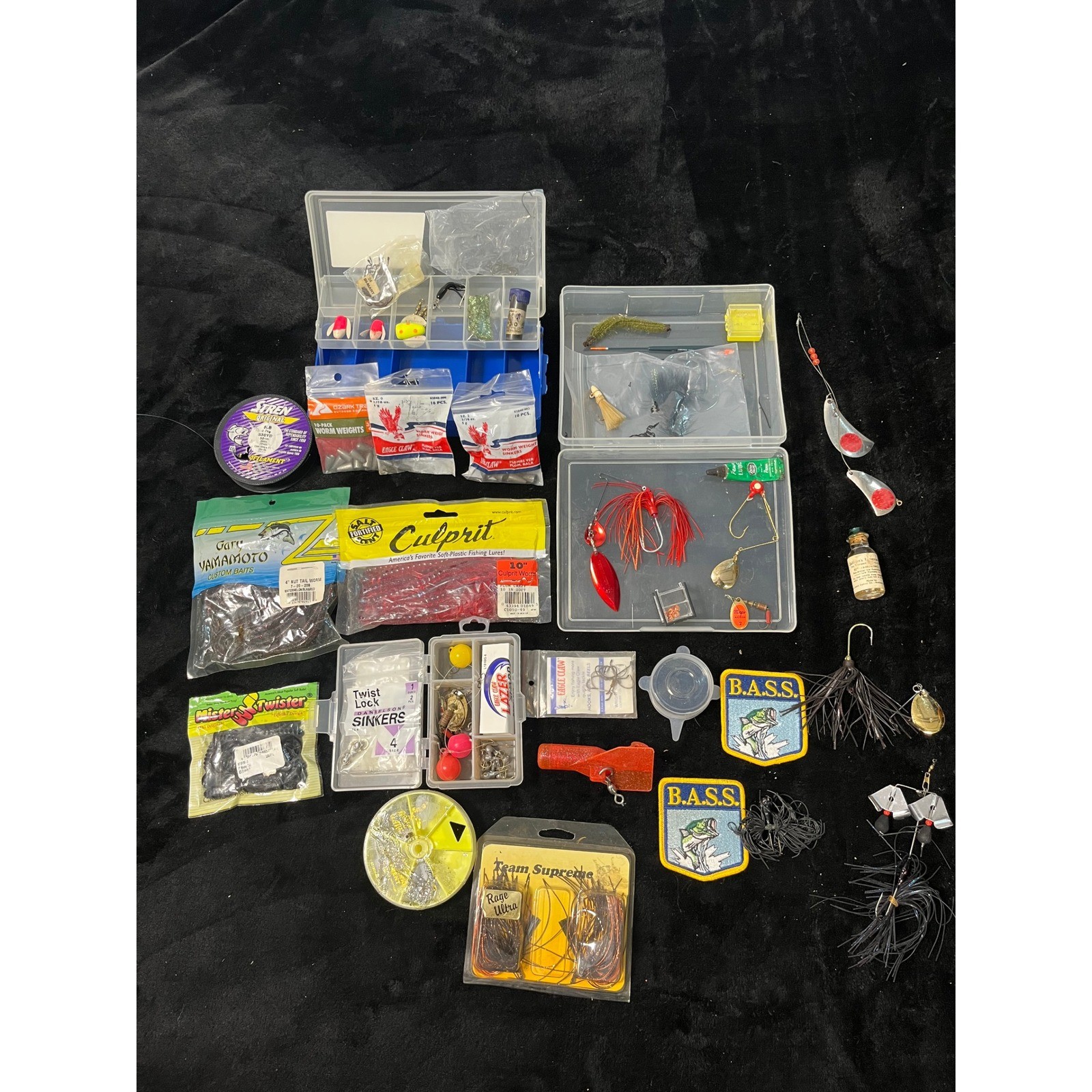 Mixed Fishing Tackle Lot Gary Yamamoto Culprit Eagle Claw Bass Lures Patches