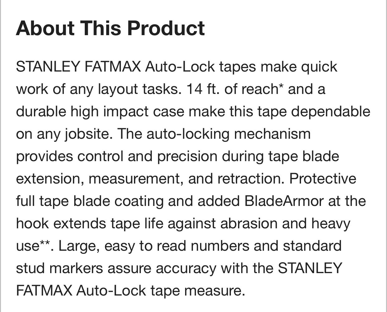 Stanley FATMAX 25 Ft. x 1-1/4 In. Auto-Lock Tape Measure, Model # FMHT33338L