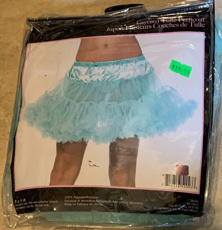 Leg Avenue Womens Layered Tulle Petticoat Skirt Tutu Costume Blue One Size NEW
