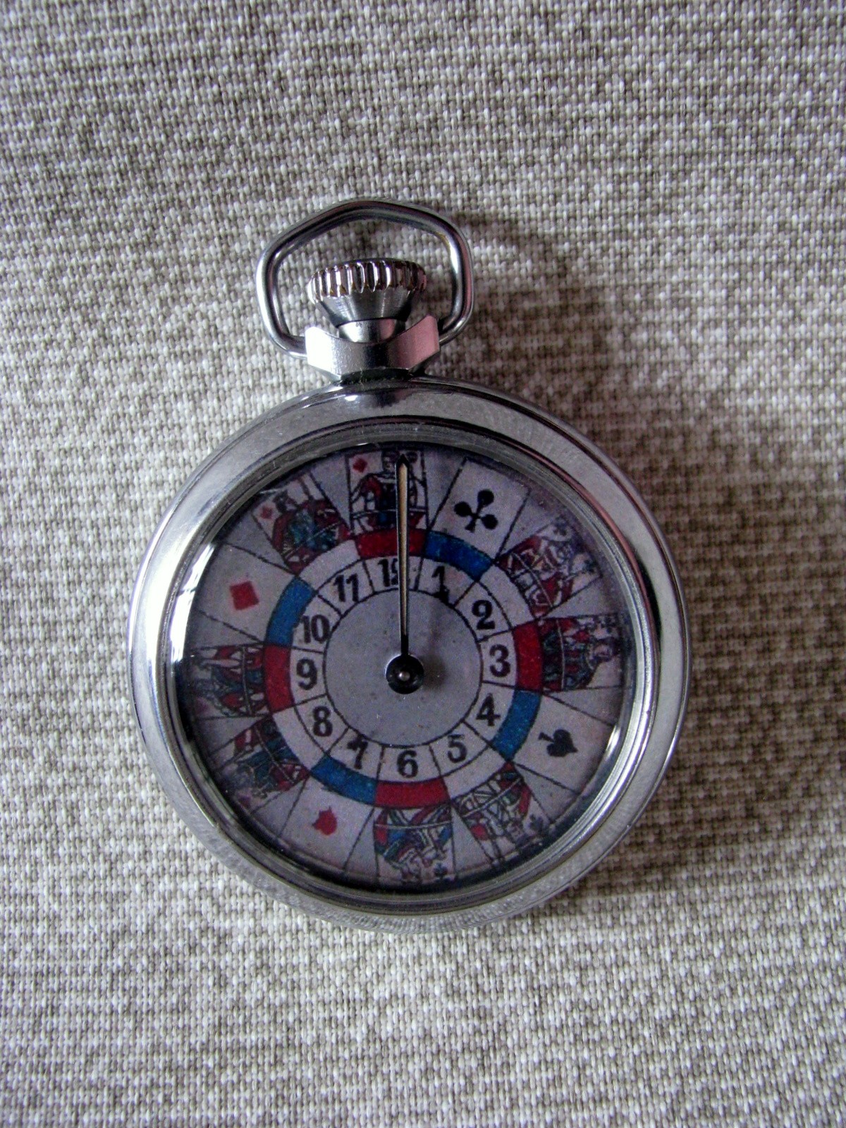 FINE VINTAGE POCKET WATCH ROULETTE CARD SUITS MECHANICAL GAMBLING DEVICE