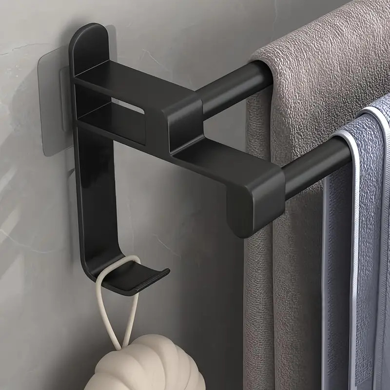 Double Towel Bar without Drilling Black, Towel Racks for Bathroom