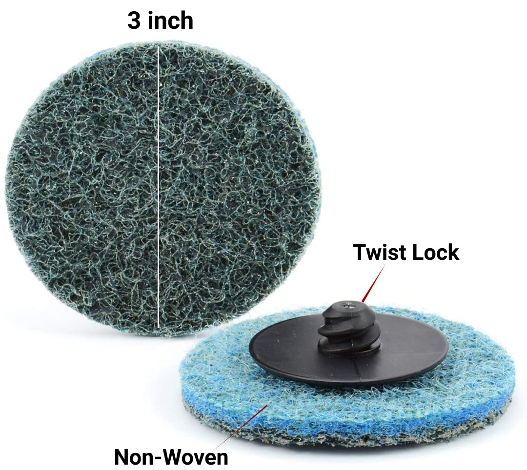 25 PACK 3in Fine Blue Non-Woven Pads Roll Lock Surface Sanding Grinding Disc