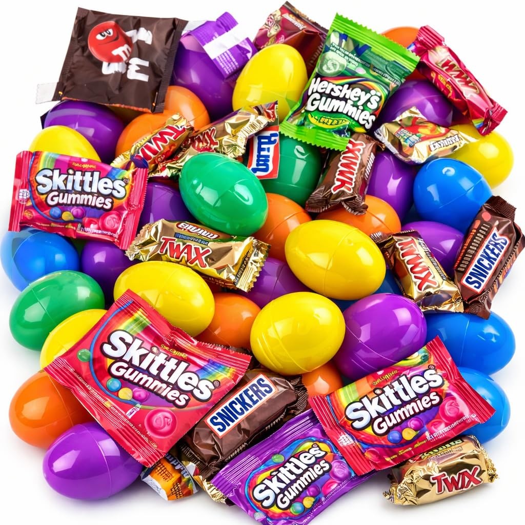 Chocolate Sweet Sour Gummy Combo Egg Hunt Pre Filled Candy Easter Eggs 50 Count