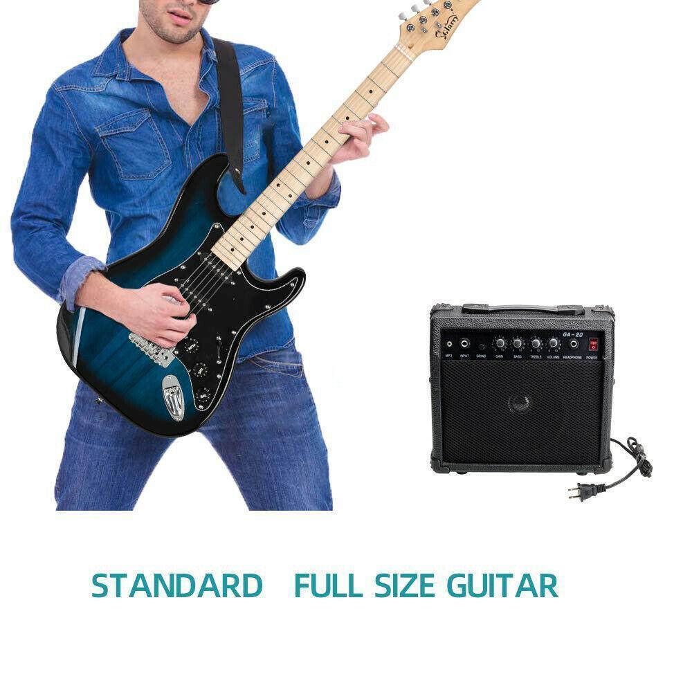 Glarry GST Stylish Basswood Dark Blue Electric Guitar Kit With 20W Amplifier