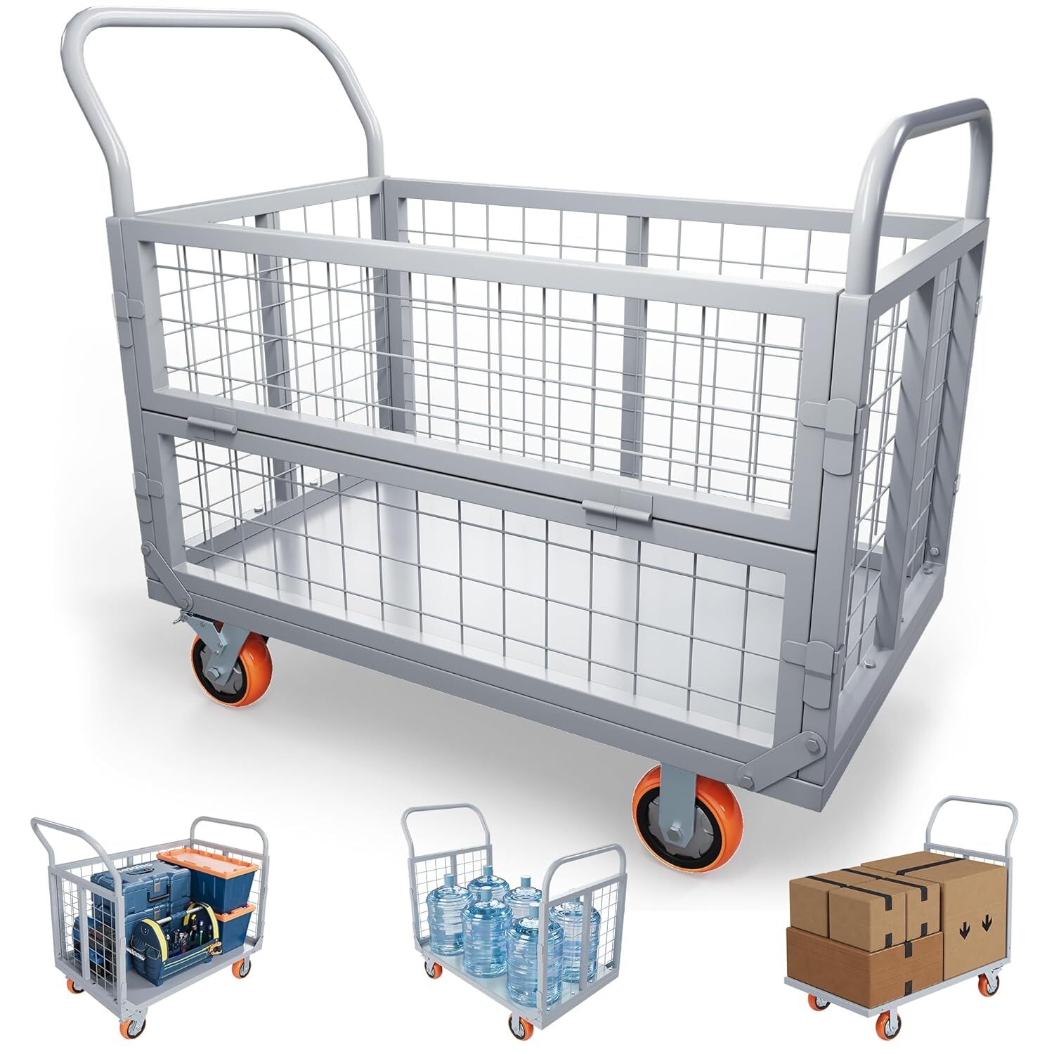 Platform Truck Cart W/Cage Foldable Flatbed Cart for Grocery & Warehouse 2000LBS