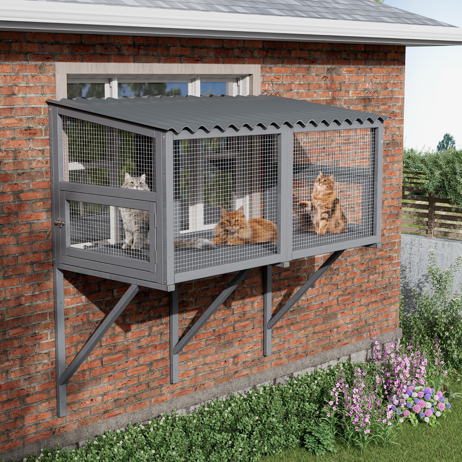 Cat Catio, Cat Window Perch for Large Indoor Cats - Expandable Wooden Cat Window