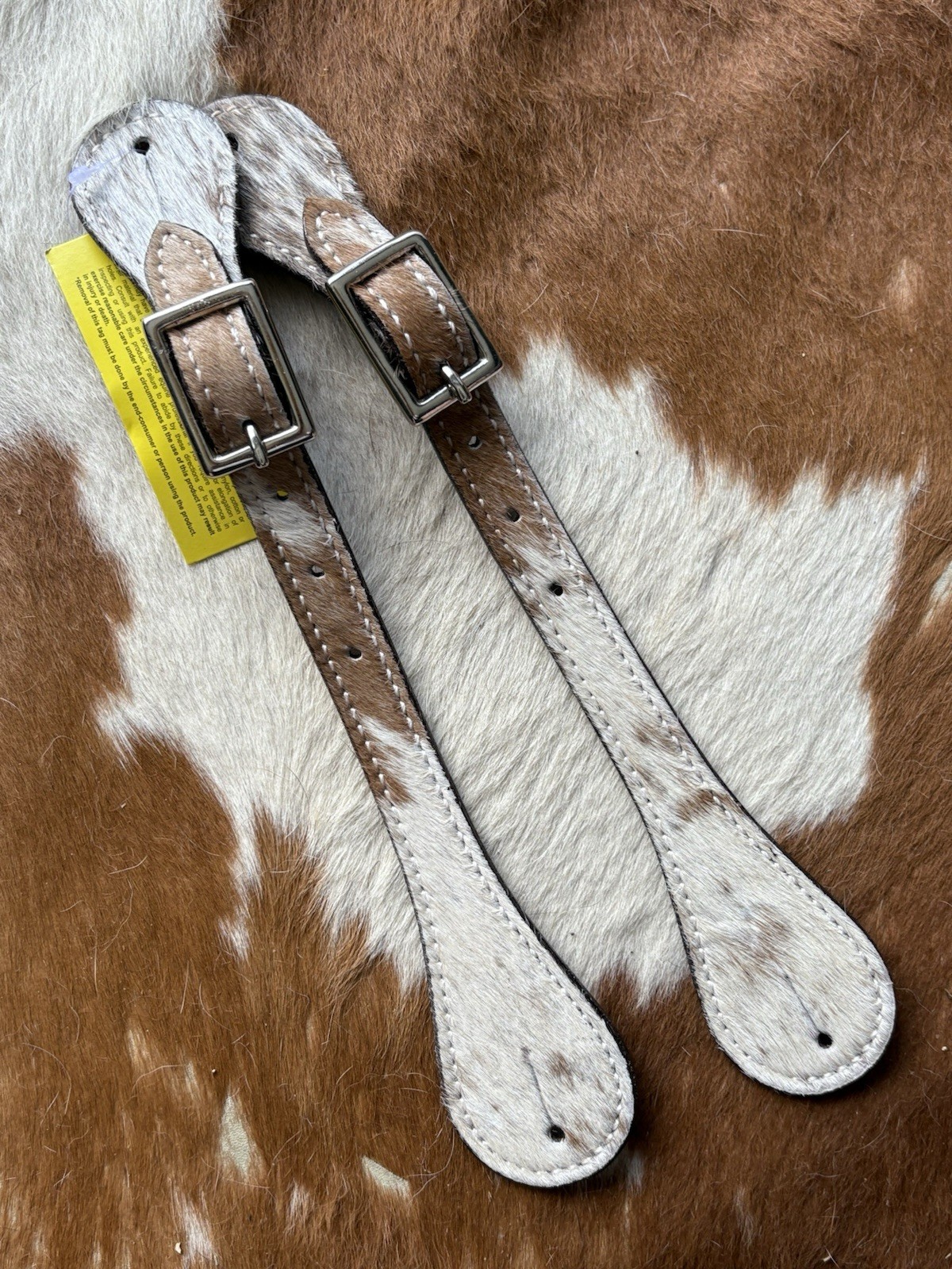 Adult Size Pair Of Genuine Hair On Cowhide Leather Western Spur Straps