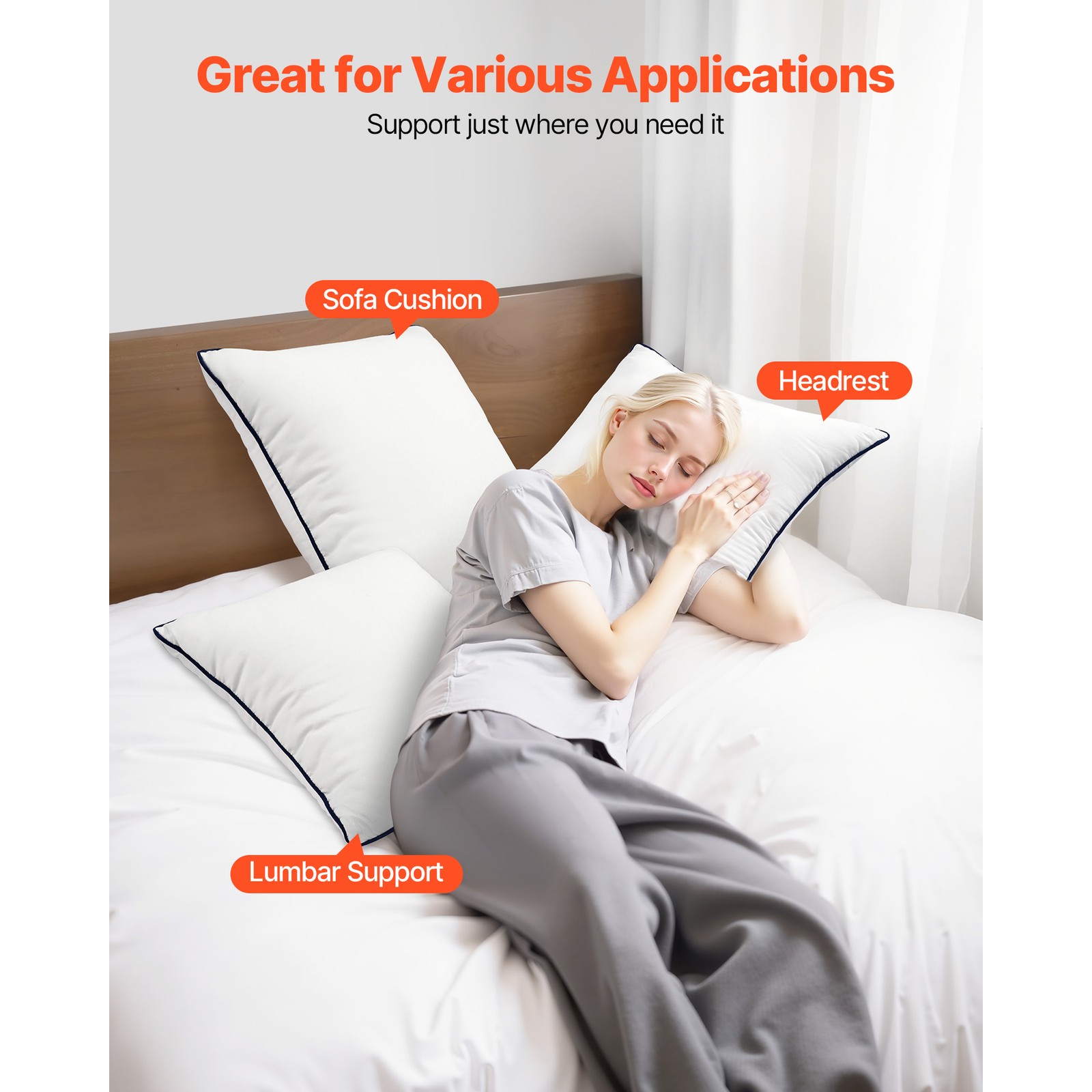 18 x 18 in Throw Pillow Inserts Pack of 2 White Down Alternative Pillows Square