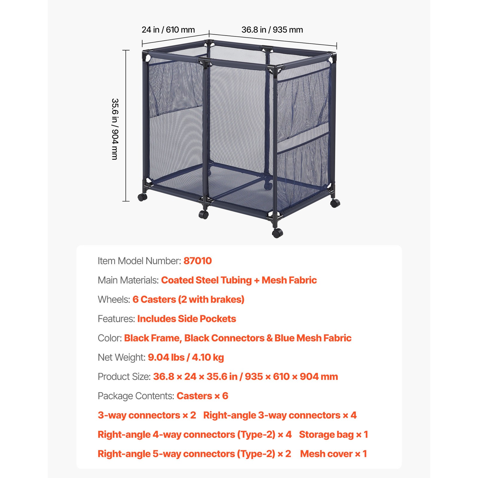 Uimoso Rolling Pool Toy Storage Bin Organizer with Frame 36.8 x 24 x 35.6 in