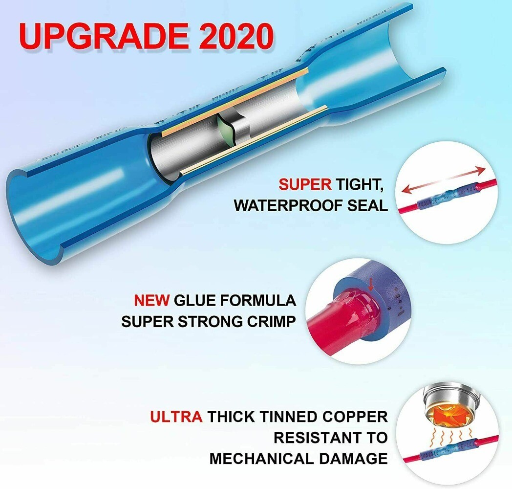 1000PCS Heat Shrink But Connectors Waterproof Electrical Wire Marine Butt Splice