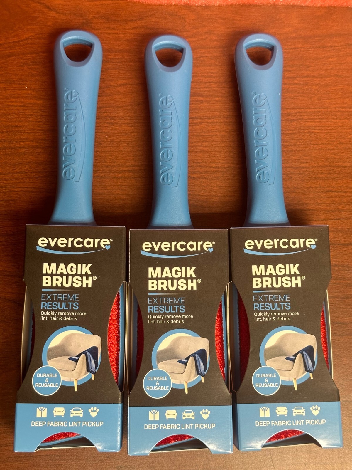 Lot 3 Evercare Magic Lint hair debris Remover brush 3-pack, Blue , Double Sided