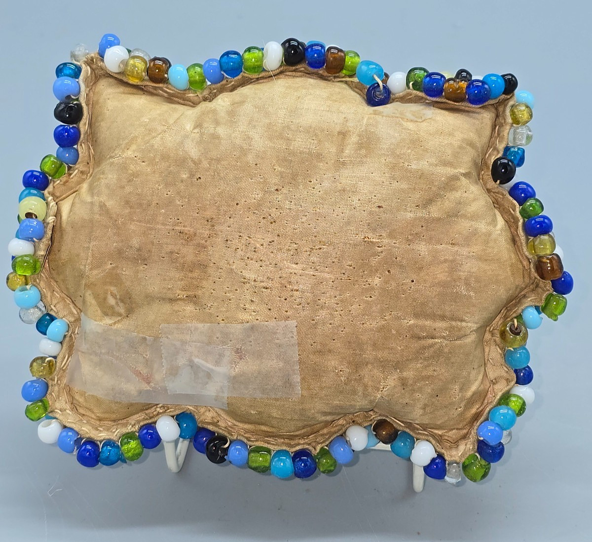 Antique Iroquois Nation 8x6" BEADED BIRD ON BASKET INTRICATE PINCUSHION/WALL ART