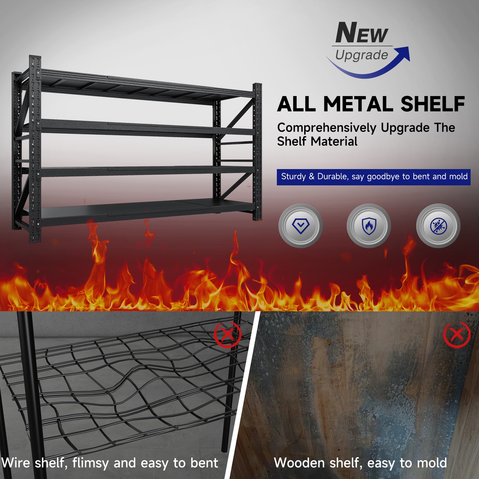 8000lb Heavy Duty Steel Shelves 68"W, Garage/Warehouse Rack Metal Storage Rack