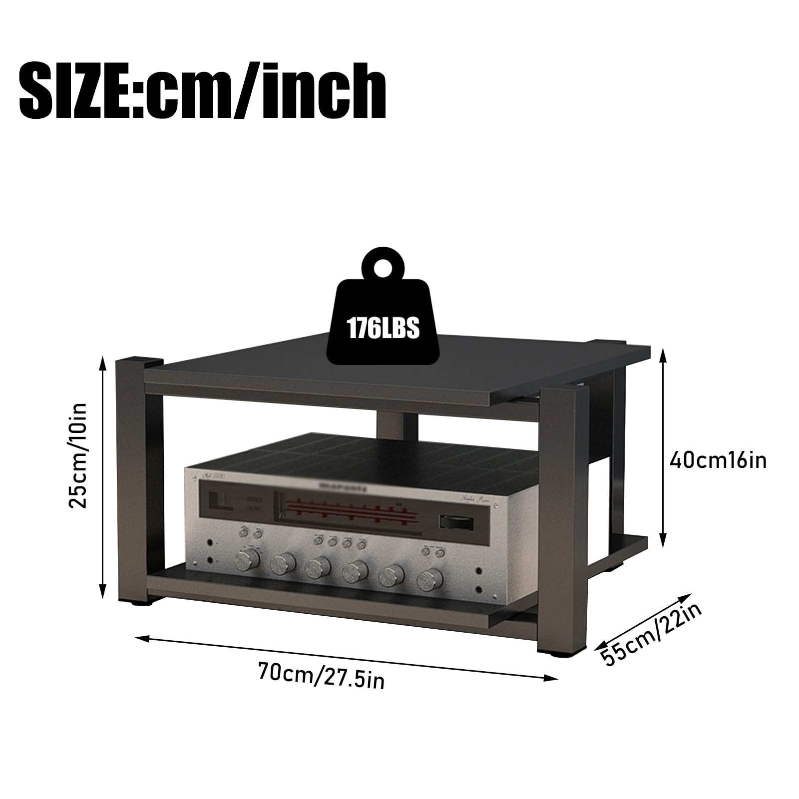 Heavy Duty Audio Rack Tower, Av Media Player Stand with Wooden Shelves, Black...