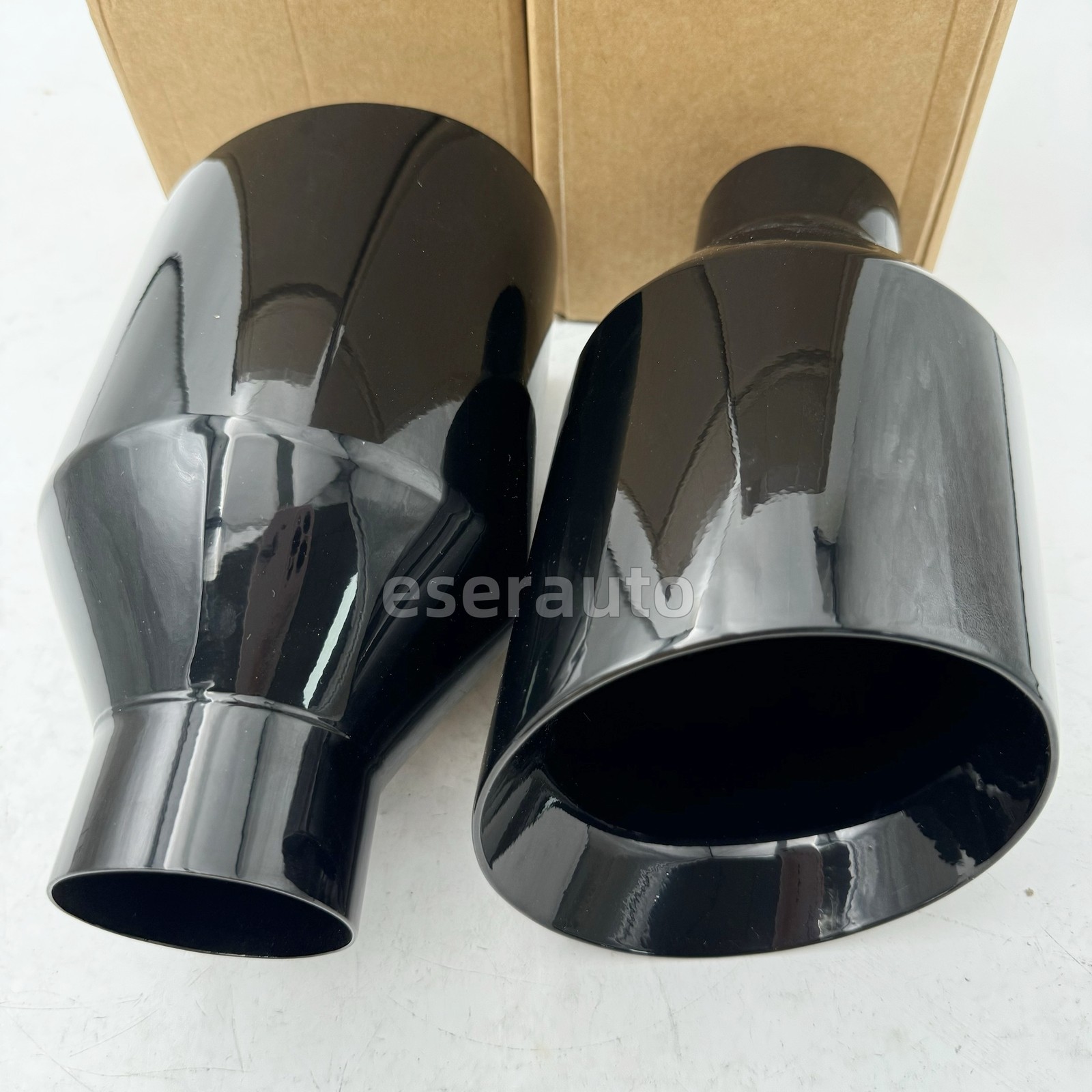 Pair Dodge RT SRT RAM 5″ Big Black Exhaust Tip 2.5″ Inlet Angle Cut Double Wall
