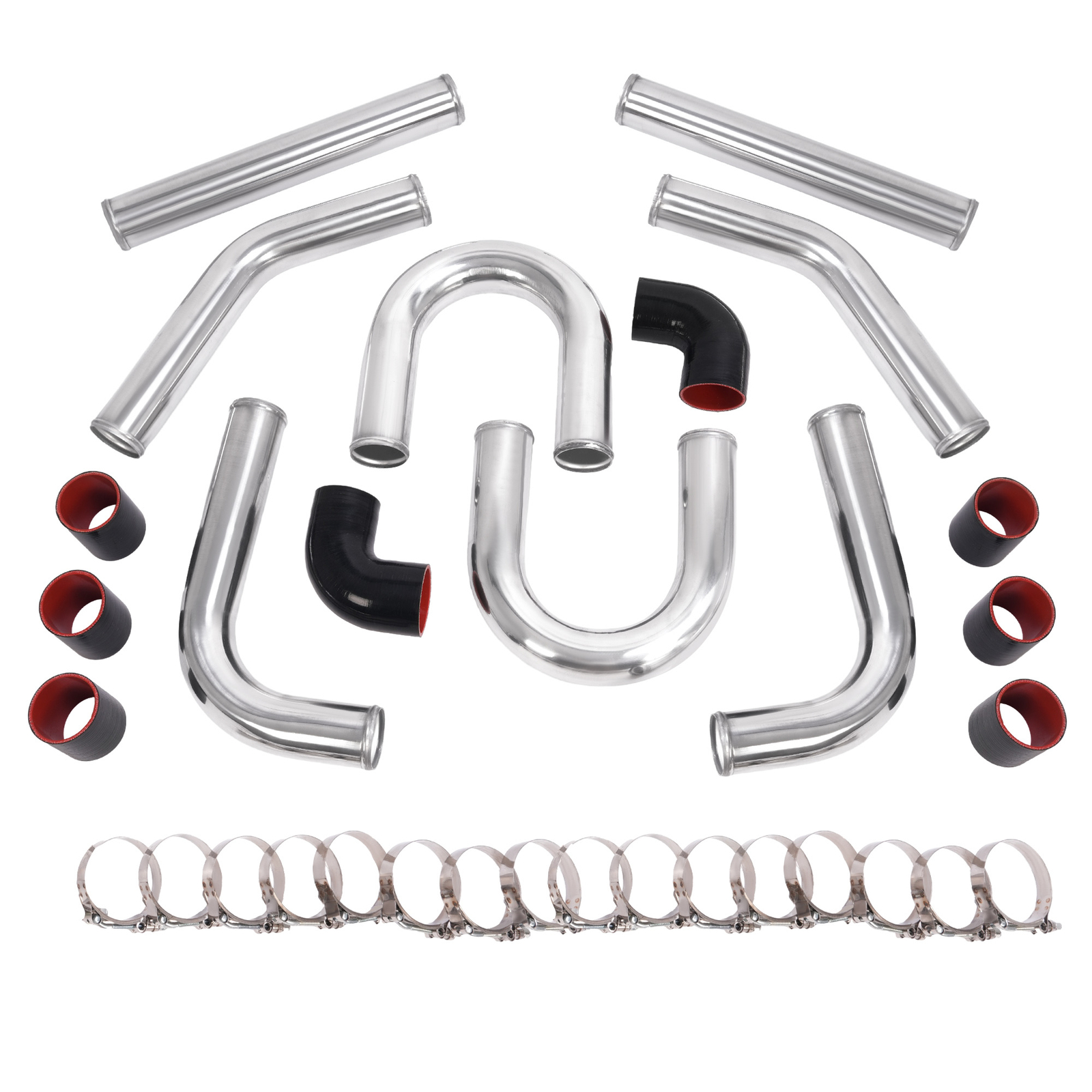 2.5 Inch 64mm Aluminum Universal Intercooler Turbo Piping Pipe Kit+Blk Red Hose