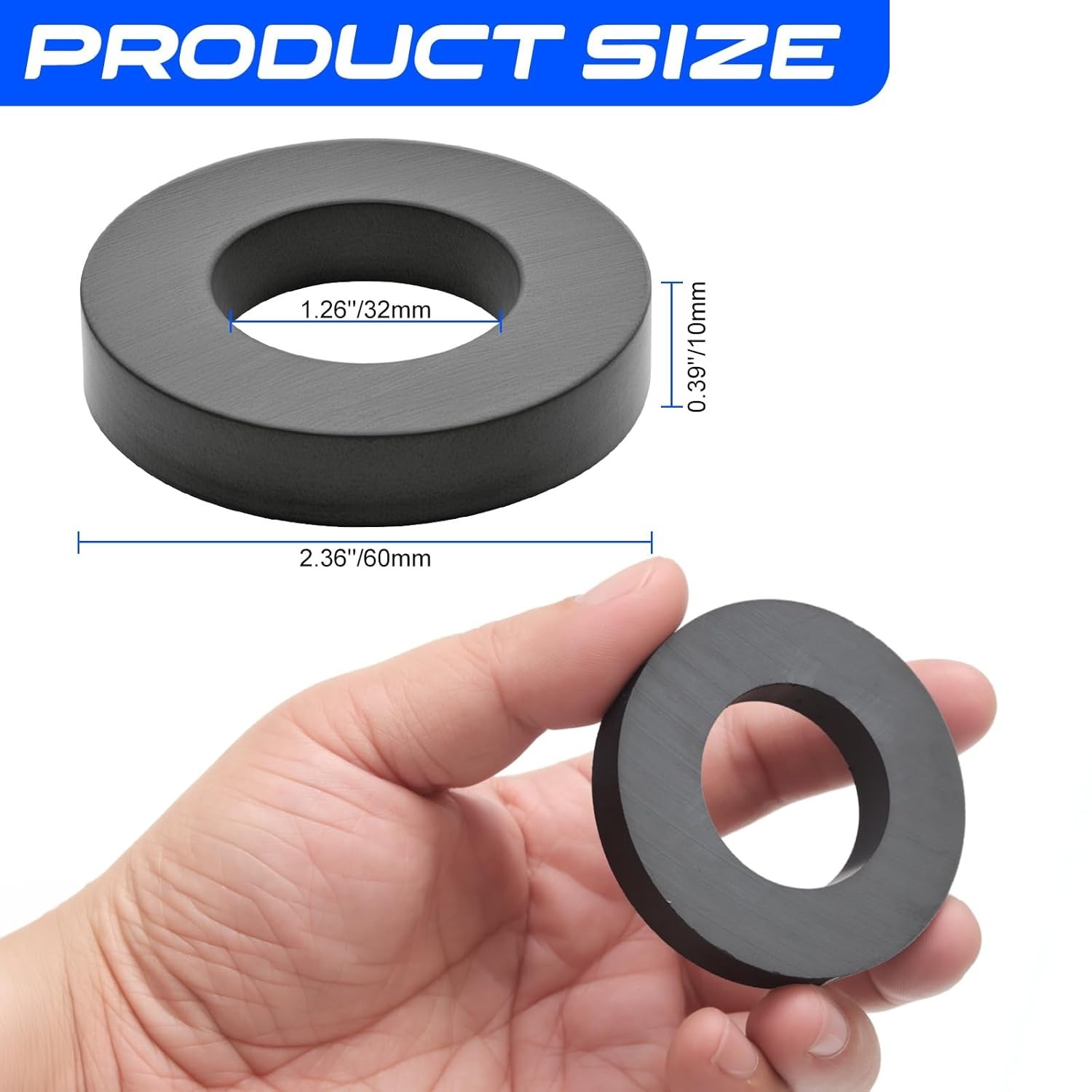 2pcs Large Magnet - Grade 10 Big Magnets Heavy Duty, OD60 x ID32 x 10mm Strong