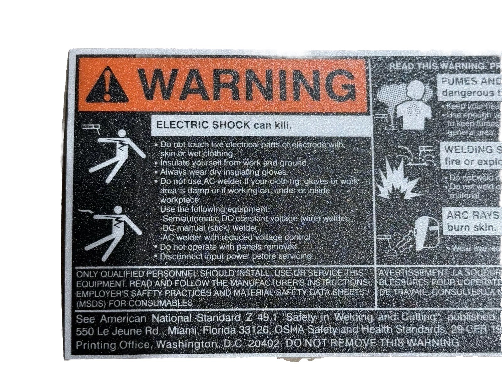 Lincoln Electric 9SC-2837-055A DECAL WARNING C-2837-055A Sticker