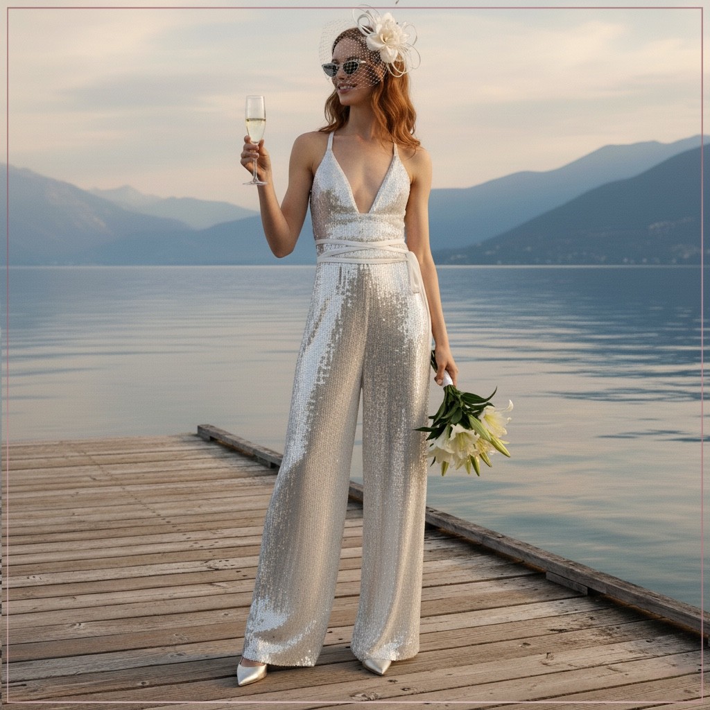 $4990 Temperley London Bardot Silk + Sequin Runway Bridal Jumpsuit