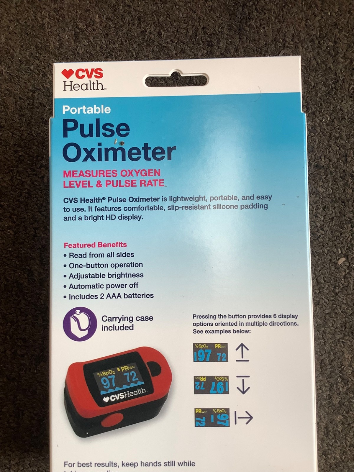 Portable Pulse Oximeter Measures Oxygen Level and Pulse Rate CVS Health new