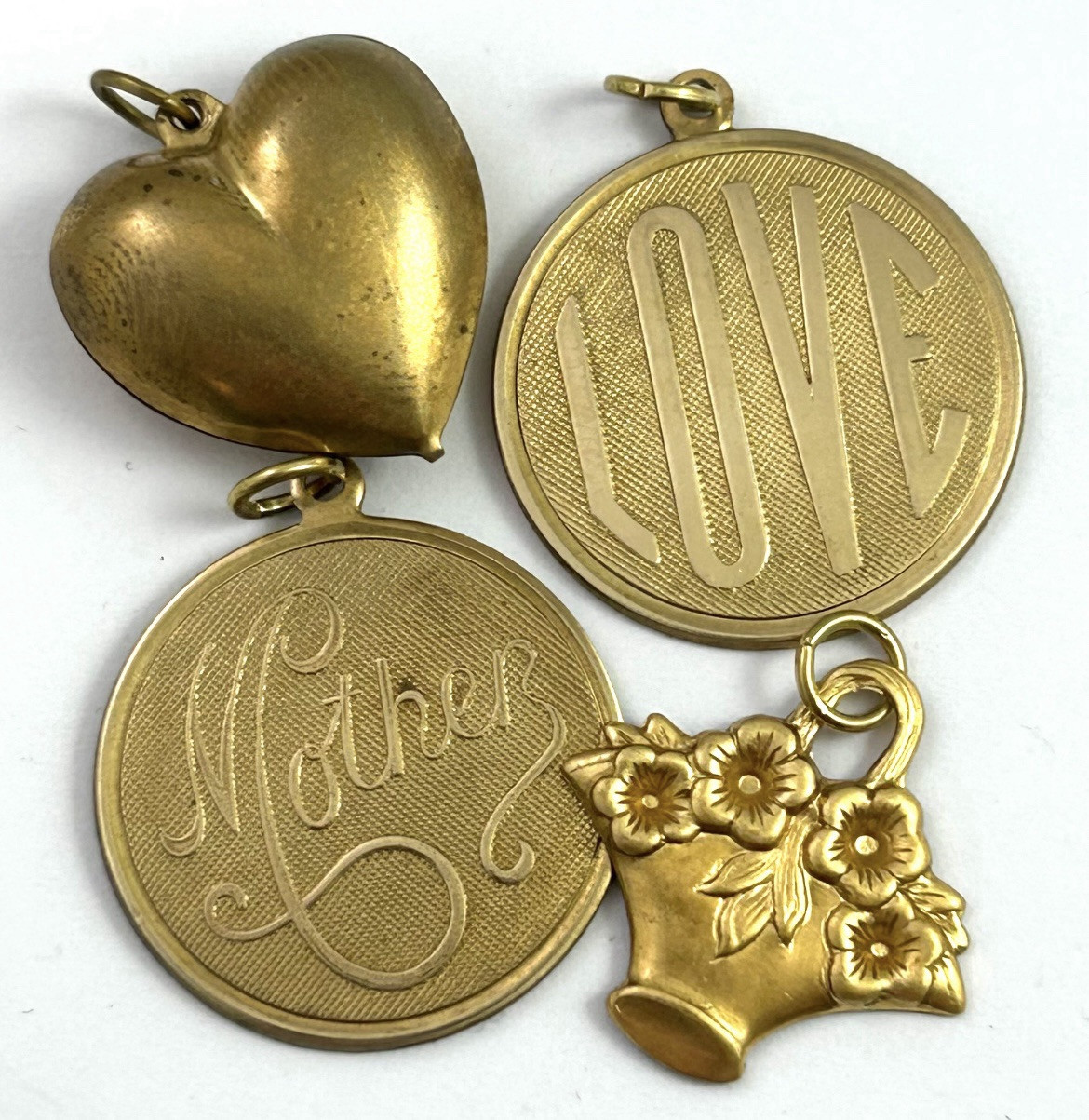 Vintage Charm Lot MOTHER LOVE Vintage Jewelry Brass Pendant AS IS TARNISHED