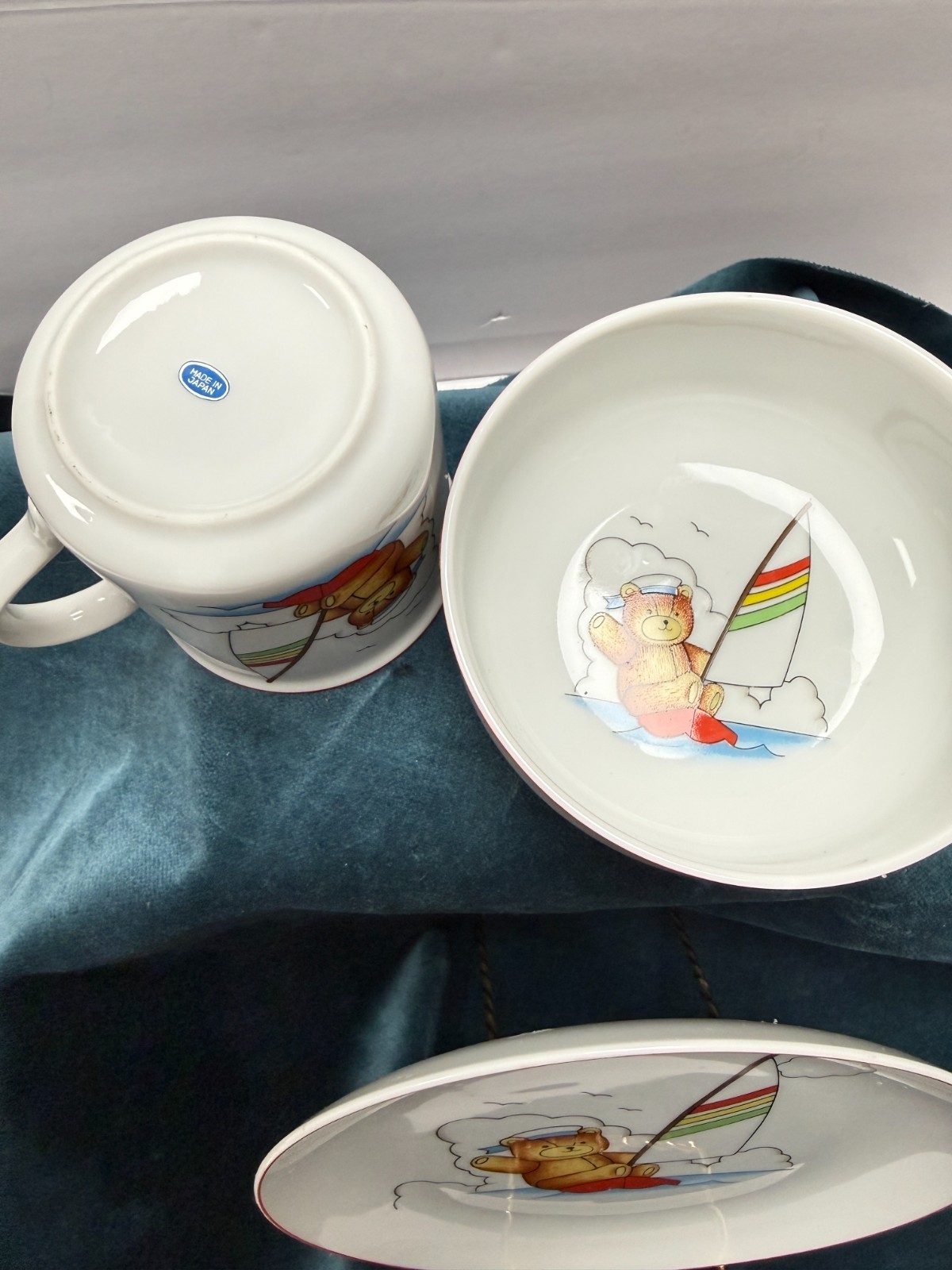 Vintage Made in Japan Childrens Place Setting Teddy Bear Plate Bowl Mug